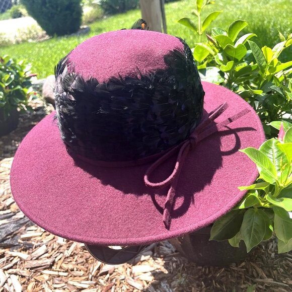 Vtg Michael Howard Wool Church Hat Joe Bill Miller Elegant Purple Glam Feathers main image 4